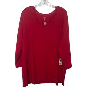 St. Johns Bay Essential Tee Tshirt Womens 3X Red Vneck Long Sleeve
